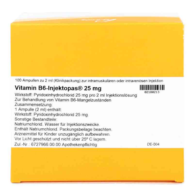 Vitamin B6 Injektopas 25 mg Injektionslösung 100X2 ml von Pascoe pharmazeutische Präparate GmbH PZN 02180213