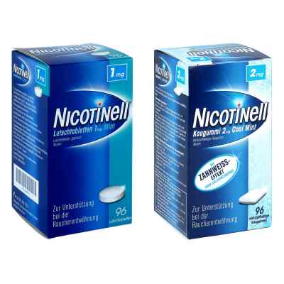 Nicotinell 1mg Mint (96 stk) + Nicotinell 2mg Cool Mint (96 stk) 1 stk von GlaxoSmithKline Consumer Healthcare PZN 08100629